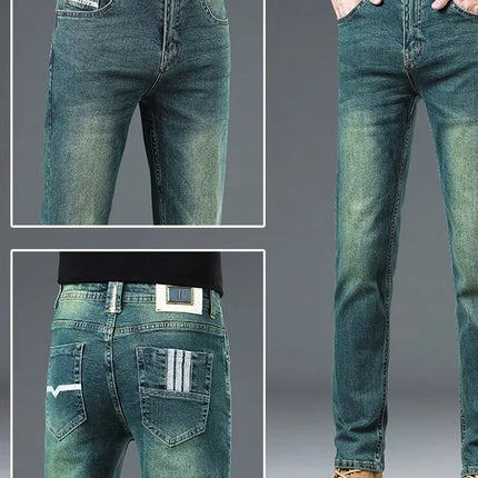 Ele Emerald een Slim Fit Men's Jeans High End Luxury Brand Bule Casual Wear Resistant Stainproof mid Waist Zipper