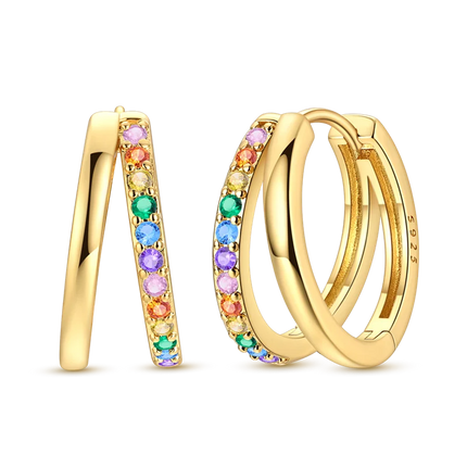 Women original 925 Silver Golden Glowing Firefly Stud Earring Bilayer Round Droplets Heart Gold Hoop Earrings Party Jewelry Gift