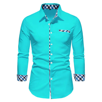 2023 Men's Hot Selling Business Office Long Sleeve Solid Color Spliced Shirt Outdoor Street Leisure High Quality Fabric Polo Top