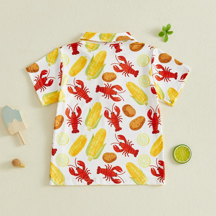Little Boys Shirts Short Sleeve Lapel Collar Crayfish Corn Print Casual Summer Tops