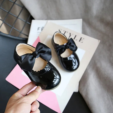 Toddlers Girls Shoes Children's Flats PU Patent Leather Kids Dress Shoes Soft Cute Princess Sweet With Butterfly-knot Bowtie New