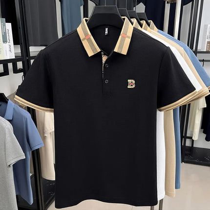2025 Men's Trendy POLO Short Sleeve Luxury Embellished Brand Luxury Exquisite Relief Craftsmanship Comfortable Business Casual Top