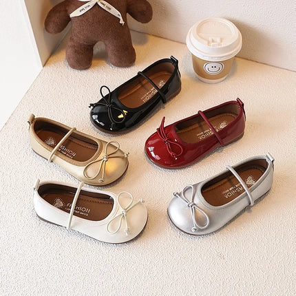 Girls' Loafer Shoes Round-toe Versatile Kids Leather Shoe Spring Autumn Bowknot New Children's Flats for Princess Ballet Fashion