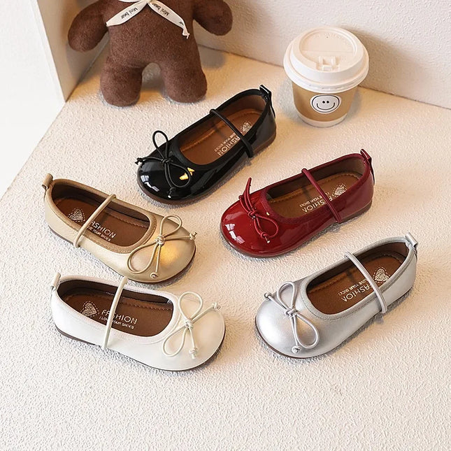 Girls' Loafer Shoes Round-toe Versatile Kids Leather Shoe Spring Autumn Bowknot New Children's Flats for Princess Ballet Fashion