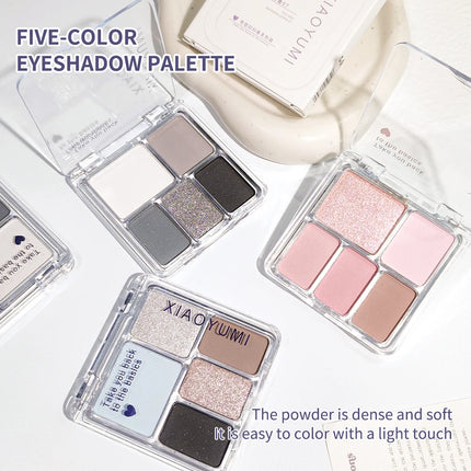 Korean Style Eyeshadow Palette 5 Colors Velvet Matte Pearl Shimmer Blendable Talc-Free Mini Holiday Gift Set
