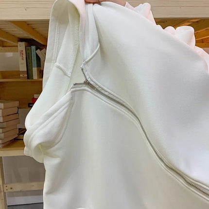 Long Rabbit Ear Hooded Sweatshirt for Women Chic Oversized Zip Up Hoodie Loose Lazy Style Jackets Kawaii Clothes Y2k Hoodies New