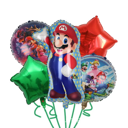 Cartoon Super Mary Balloon Set Mario Luigi Game Themed Birthday Party Decoration  Peach Princess Aluminum Film Balloon Kids Gift
