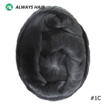 0.12-0.14mm PU Men Toupee Full Thickness Skin Indian Human Hair Men's Capillary Prothesis 130% Density Wig Man