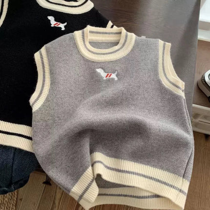 Spring Autumn Baby and Girls Boys Contrast Knitted Sweater Waistcoat School Kids Vest Jacket Children Outfit Pullover Top 1-12Yr