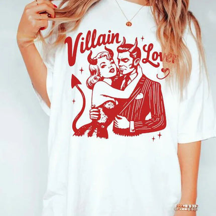 Villain Lover T-shirts Dark Romance Tee Retro Bookish Merch Graphic T Shirts Book Lover Gift YA Dark Fantasy Book Club Clothes