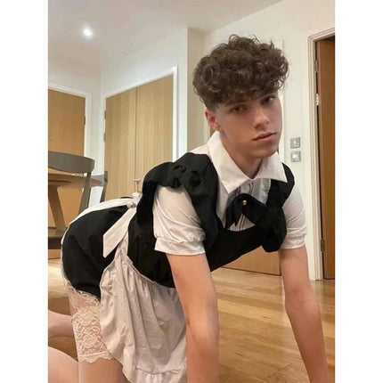 Men's Lolita Maid Costume Cosplay Lingerie Plus Size French Maid Apron Roleplay Costume Femboy Lolita Dress Party Fancy Dress