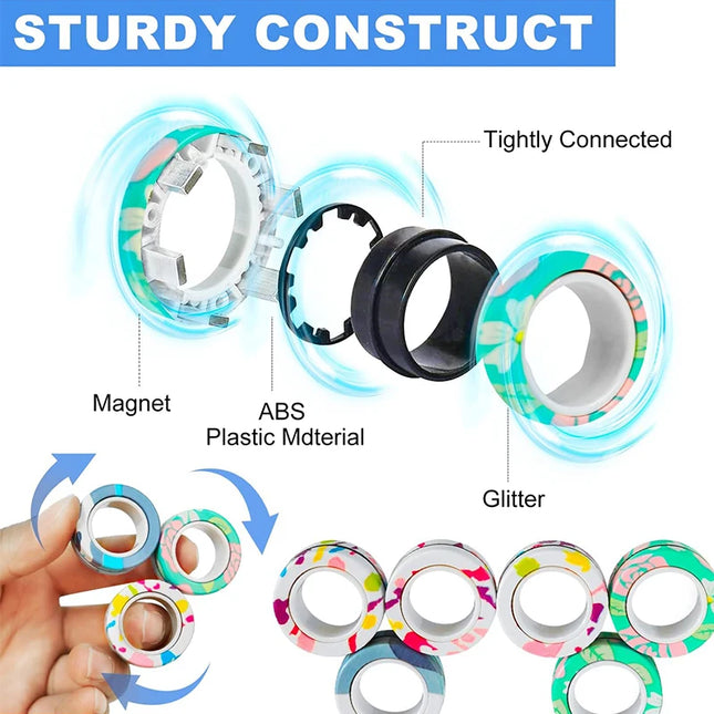 Magnetic Rings Fidget Toy Pack Classroom Goody Bag Stuffers Gifts for Teen Boys School for Kids Party Favors Cool Gadget Toy Set