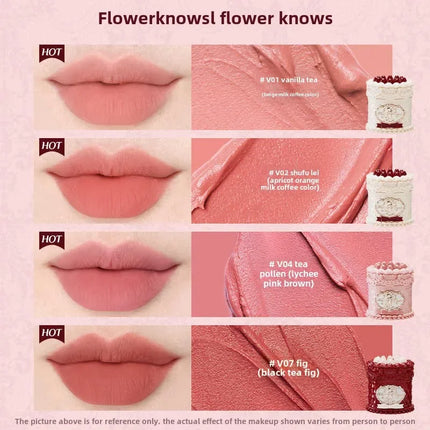Flower Knows Strawberry Cupid Cake Lip Mud Mist Matte Velvet Lip Cream Lip Makeup 5ml