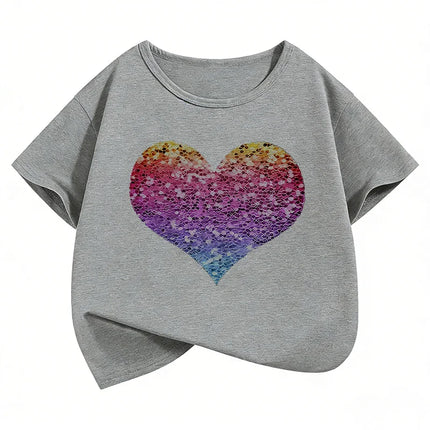 Colorful Love Heart Short Sleeve T-Shirts Y2K Kids Children's T-shirt Boys Girls Summer Spring Casual Top Tee Shirt