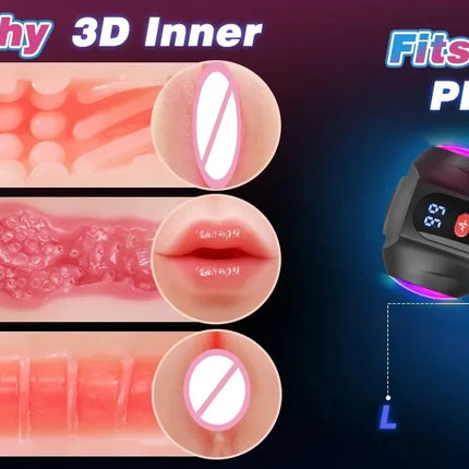 Male Masturbator 3 Sleeves Pocket Pussy Penis Pump with 9 Sucking & 9 Vibrating APP Control Mens Sex Toy Adult Sex Toys for Men