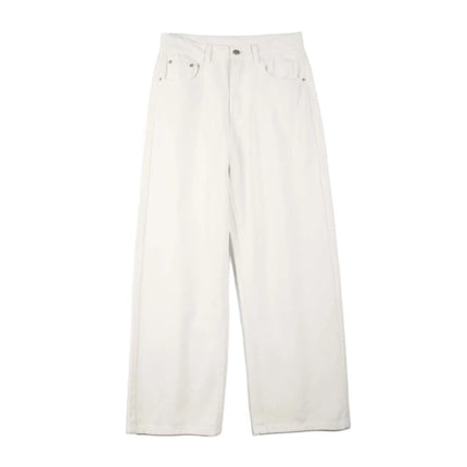 100％ Cotton Men's Baggy Straight Jeans Comfortable Soft Casual Pants Fashion Korean White Brown Denim Trousers Male Clothing