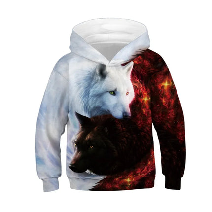 Children's Sports Hoodies Lion Wolf Print Kids Sweatshirts Junior Child Autumn Coats Clothes Tops 4-13y Boy/Girl Hooded Sweaters