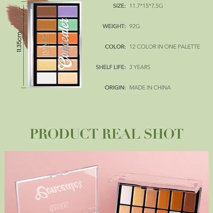 IMAGIC 12-Color Concealer Foundation Cream Covers Acne Marks Dark Circles Full Coverage Suit for All Skin Primer Makeup Cometics