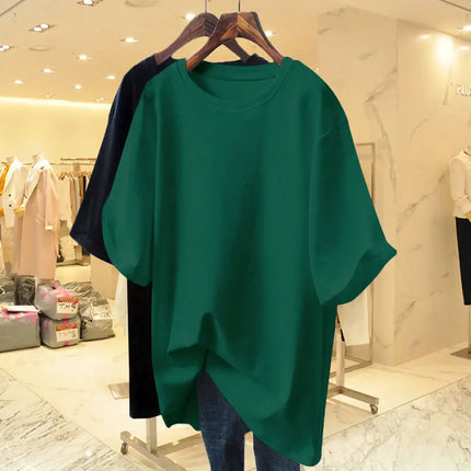 Women's Clothing Fashion Cotton O-neck Short Sleeve T-shirt Summer Casual Loose Oversized Solid Top Tee Basic Pullover 45-105Kg