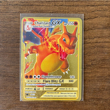 Charizard Theme Metal Collectible Cards Arceus Mewtwo.Super Lehiram ，6Pcs Gold Foil Fan Art Trading Cards Collection Toy Gift