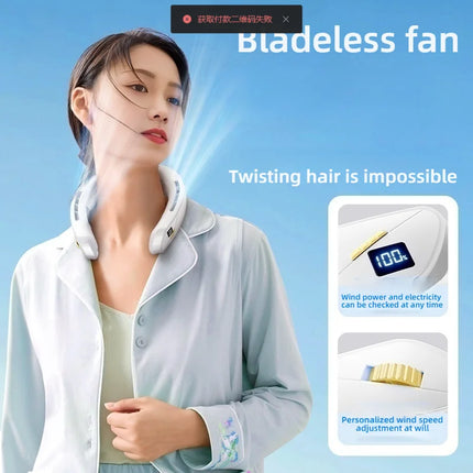 Neck Hanging Fan with TEC Semiconductor Cooling, 100 Speed, Quiet, No-Leaf, LED Display, Long Battery Life