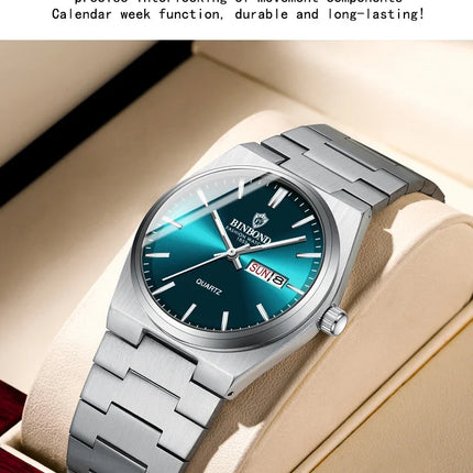 BINBOND  Luxury Men Quartz Watch Waterproof Date Week Luminous Wristwatch Stainless Steel Men's Watches Male Clock Sports Reloj
