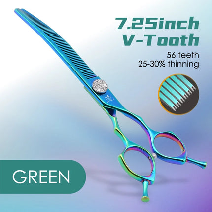 Fenice Grooming Scissors Diamond Screw 7.25 Inch Professional Curved Chunker Scissors Thinner Shears for Pet Groomers Tesoura