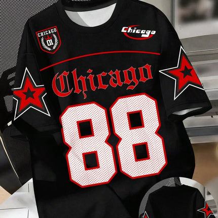 2025 summer new men's T-shirt Casual crewneck T-shirt Chicago letters 3D printed pattern polyester pullover summer daily outdoor
