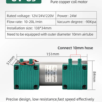 DC Diaphragm Vaccum Pump High Negative Pressure Air Suction Vaccum Pump 90Kpa 15L