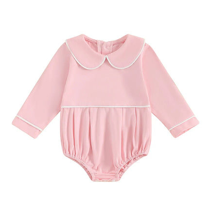 Pudcoco Baby Boys Girls Romper Long Sleeve Doll Collar Contrast Line Solid Color Bodysuit Newborn Playsuit