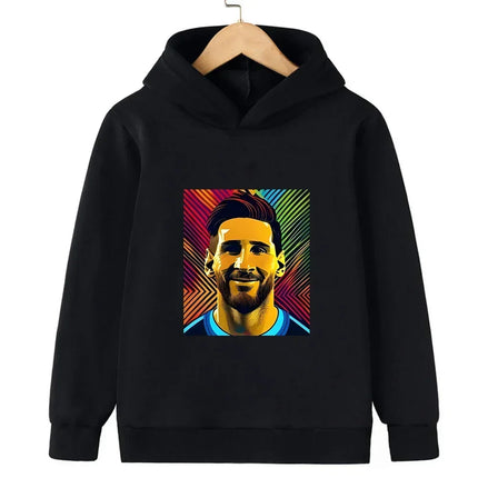 Messi Printed Children's Hooded Hoodie Plus Velvet Sweatshirt Casual Sportswear Pullover Black Top Boy and Girl Kid Baby Clothes