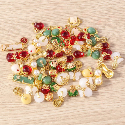 Tusember 10pcs Traditional Chinese Good Fortune Lucky Jade Charms Pendants for Jewelry Making Earrings Necklace Bracelet DIY