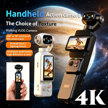 Handheld Gimbal Action Camera 4K HD 180° Rotatable Lens Anti-shake Pocket Vlog Camera with Fill Light for Outdoor Sports