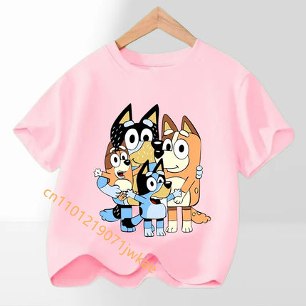Bluey Bingo T-shirt Children's Summer Multi-color Clothing Girl Trendy Base Top Cute Cartoon Figure Print Tees Kids Birthday Gifts