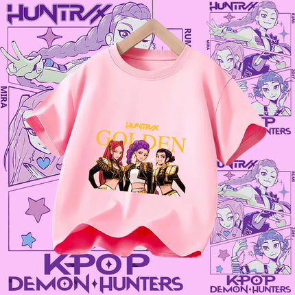 2026 New Huntrix Girls' Shirt Rumi Zoey Mira Graphic Print T-Shirt for Teens and Toddlers Spring/Summer Demon Hunter T-Shirt