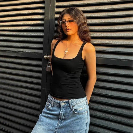 Summer U-neck Sculpted Square Neck Tank Top for Women New 2025 Fashionable Sleeveless Top