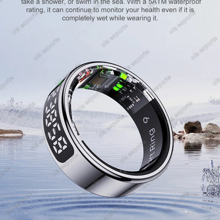 New Smart Ring Touch Screen Health Manager Heart Rate/Blood Oxygen Monitor Wireless Charging IP68 5ATM Waterproof for Universal