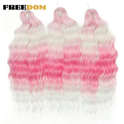 FREEDOM Synthetic Braiding Hair Extensions Deep Wavy 24 inch Long Curly Braids Hair Ombre Brown Rainbow Twist Crochet Hair