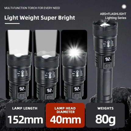 Rechargeable LED Flashlight Zoomable Torch with LCD Display 3 Modes Waterproof High Power Hand Light Outdoor Wilderness Camping