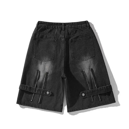 High Quality Men's Retro Button Fly Retro Denim Shorts Streetwear Vintage Washed Cotton Knee-Length Jean Youth Casual Denim Pant