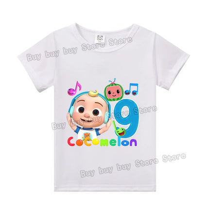 Cocomelons Birthday Party T-shirt Boys Number 1-10 Tee for Kids Cute Cartoon Tops Cotton T-shirts Summer Short Sleeve Clothes
