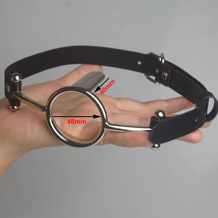 BDSM Tongue Pressure Slave Gag,Leather Stainless Steel Ring Mouth Gags,Sex Toys for Couples,Submissive Bondage,Deep Throat