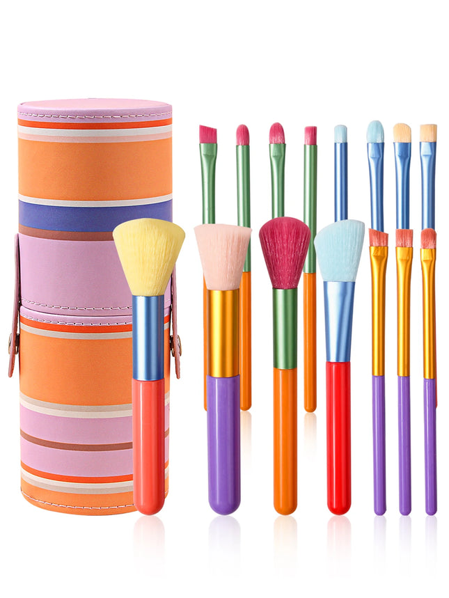 15 PCs Gift Box Packing Rainbow Color High Quality Makeup Brush Set - Perfect for Eyeshadow, Foundation, and Cosmetic Tools