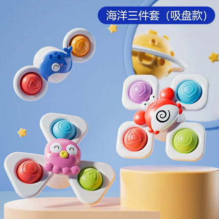 3PC Set Suction Cup Spinning Cartoon Animal Spinner Toys For Kids Window High Chair Tray Bath Table Travel for Children Gift