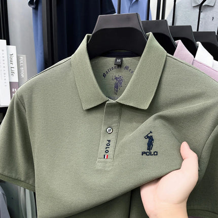 Luxury brand short sleeve silky cotton polo shirt summer new business men's T-shirt Paul Pony embroidered breathable casual top