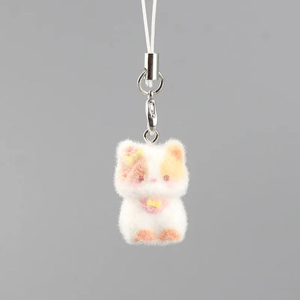 Flocking Animal Dog Cat Pendant Cute Keychain Keyring Bag Earphone Car Keychain Decor Keychains Accessories Phone Chain Lanyard