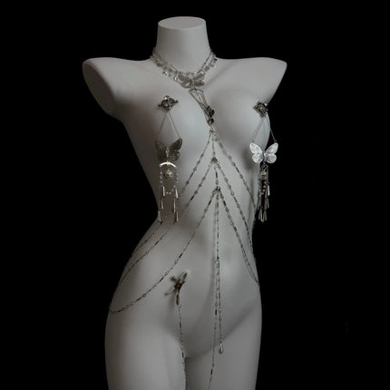 Sexy Body Chain Butterfly Nipple Clamp Breast Massager BDSM Necklace Nipple Ring Anal Plug Clitoris Clip Anal Stimulator Adults
