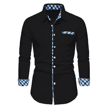 2023 Men's Hot Selling Business Office Long Sleeve Solid Color Spliced Shirt Outdoor Street Leisure High Quality Fabric Polo Top