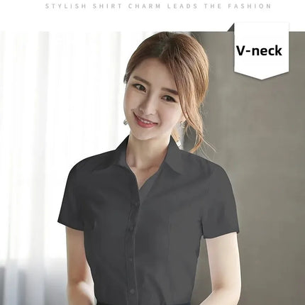 White Women's Shirt Short Sleeve Spring Summer New Work Uniform Formal Long Sleeve Black Blue Professional Clothing Female Blouse