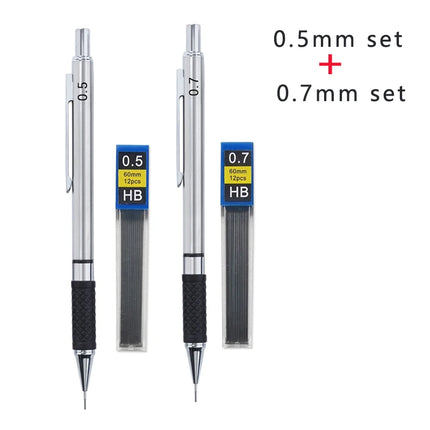 Metal Mechanical Pencil Set with Pencil Grip, Leads Art Drawing Student Office Supplies 0.5/0.7/0.9/2.0mm Automatic Pencil
